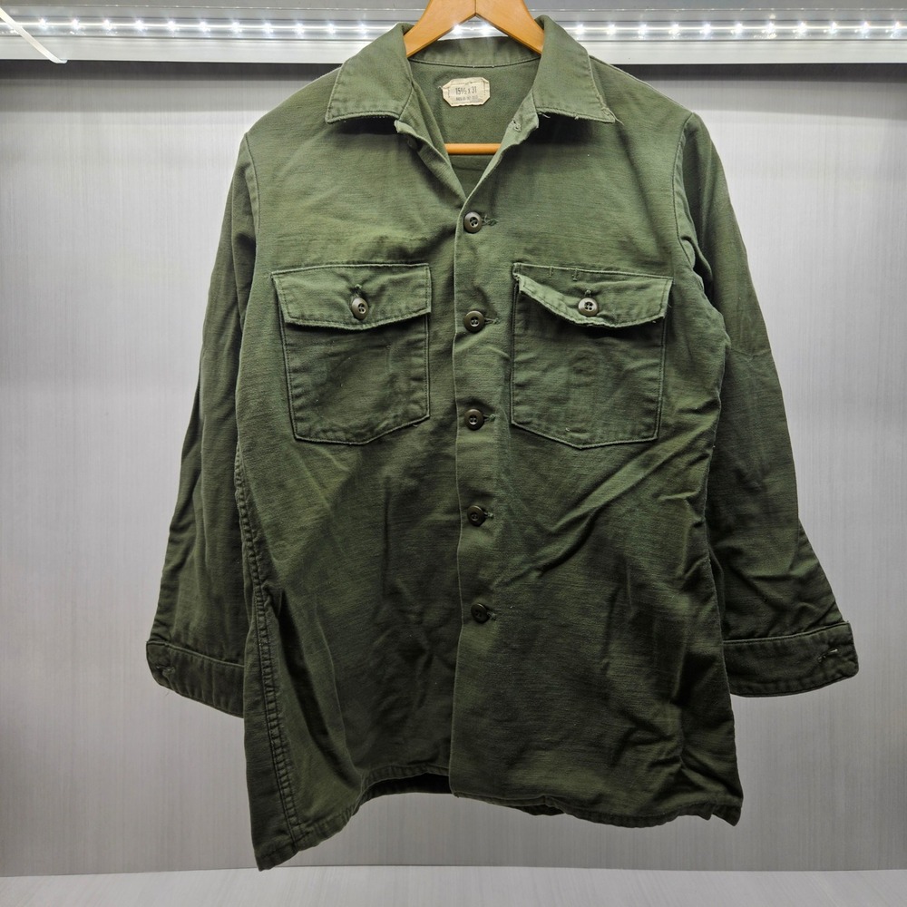 Vintage US‎ Military OG-107 Cotton Sateen Utility Shirt Selma Apparel 15.5x31